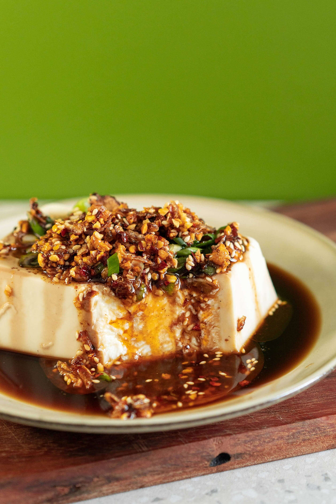 Silken Tofu with Chilli Crisp, Black Vinegar and Soy